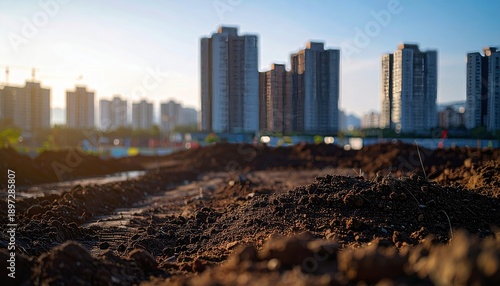 real estate concept with a vacant land for building construction, urban destinations and condominium residential building