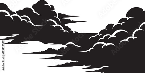Dramatic Black and White Cloudy Sky Landscape Illustration Art
