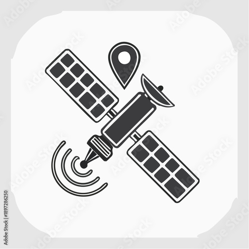 人工衛星とGPS通信を表すサテライトベクターアイコン