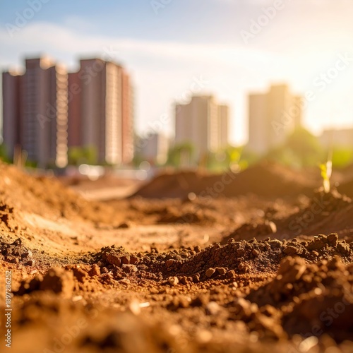 real estate concept with a vacant land for building construction, urban destinations and condominium residential building