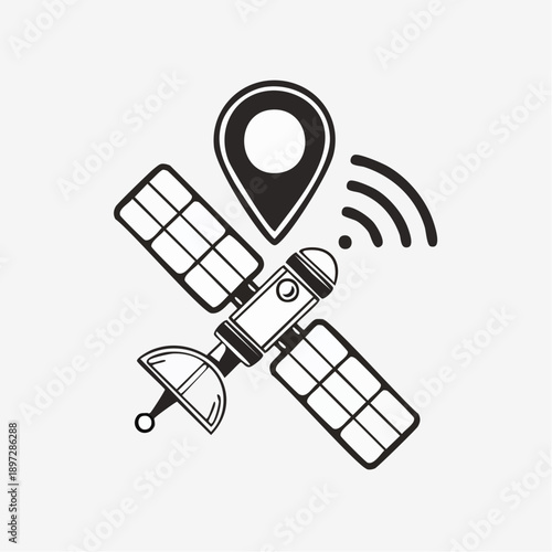 人工衛星とGPS通信を表すサテライトベクターアイコン