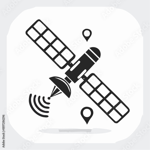 人工衛星とGPS通信を表すサテライトベクターアイコン