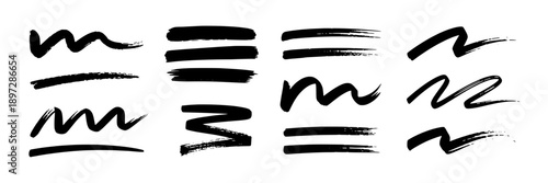 Lines scribbled set with diverse thicknesses and textures of randomly arranged strokes, dynamic and expressive, suitable for artistic backgrounds, abstract design, and creative projects