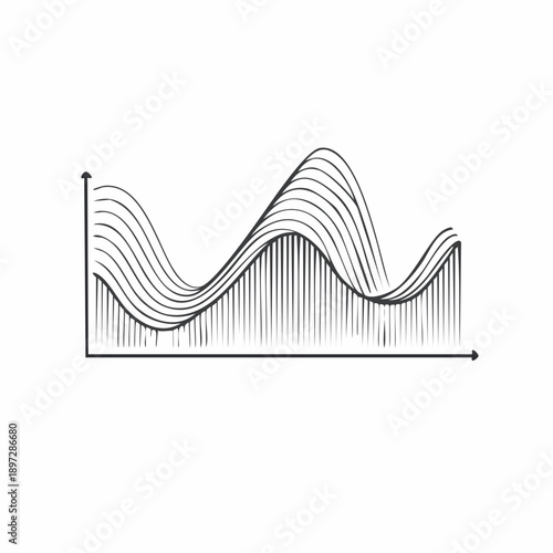 座標軸と波形データを組み合わせた解析グラフのテクノロジー系ベクターアイコン