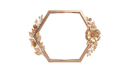 Golden Hexagonal Frame with Floral Embellishments