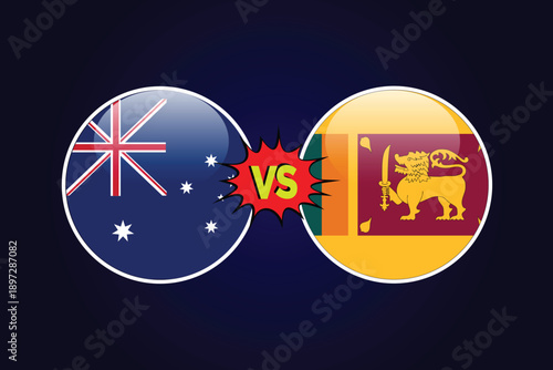 Australia vs Sri Lanka cricket match vector design illustrator rival flags of both teams with circular shape. AUS vs SL cricket match concept.
