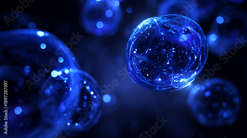 Wallpaper Mural Blue cell bubble abstract background glowing sphere particle science concept floating pattern background aesthetic Torontodigital.ca