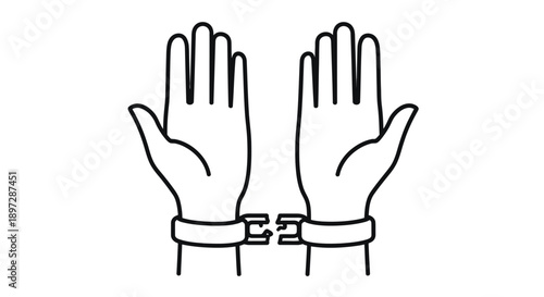 Two hands shown with wrists cuffed together by a simple handcuff drawing