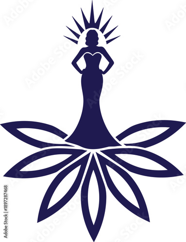 Elegant goddess silhouette standing on lotus flower symbolizing divine femininity beauty spirituality and fashion identity isolated on white background