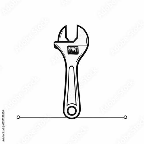 モンキーレンチの整備メンテナンス工具ラインベクターアイコン