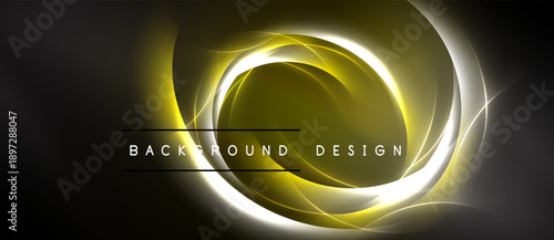 Abstract golden lines form circular shapes over dark background. Elegant design suggests energy, motion, sophistication.
