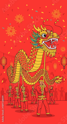 Vibrant Dragon Dance Performance at Night Festival Celebrations