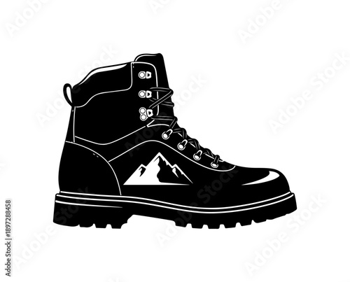 Vector illustration of a hiking boot with mountain logo