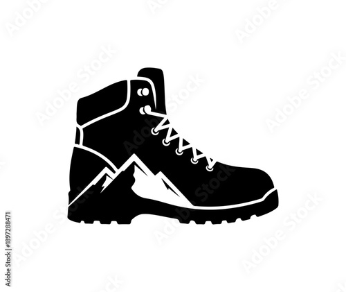 Vector hiking boot icon, black and white silhouette