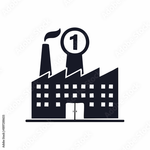 No.1バッジ付き工場の製造業トップ企業を表すベクターアイコン