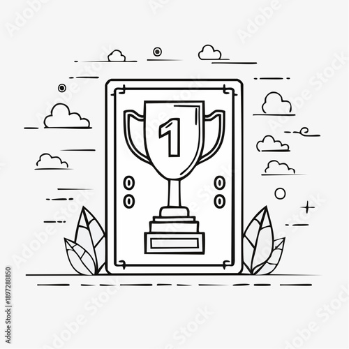 金庫内のトロフィーで信頼と受賞実績を表すベクターアイコン