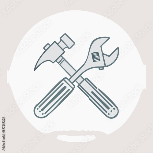 ハンマーとレンチのクロスアイコン（修理・メンテナンス）