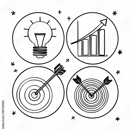 成長・発想・目標達成を表すビジネスアイコンセット