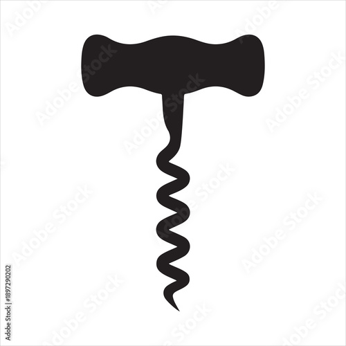 Corkscrew Silhouette Vector art, Corkscrew silhouette icon with T-handle wooden-style handle and spiral metal screw style vector design