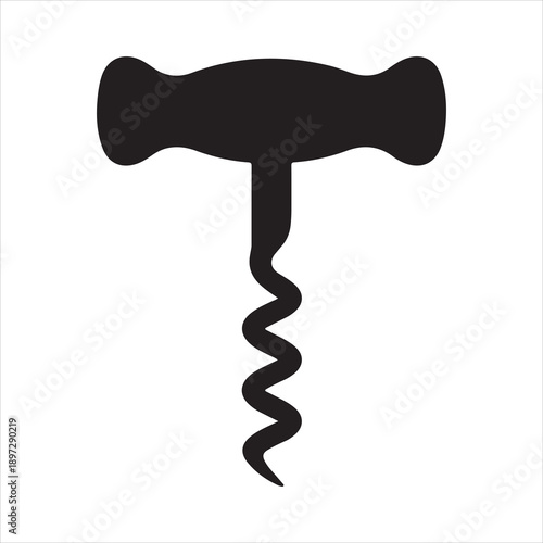 Corkscrew Silhouette Vector art, Corkscrew silhouette icon with T-handle wooden-style handle and spiral metal screw style vector design