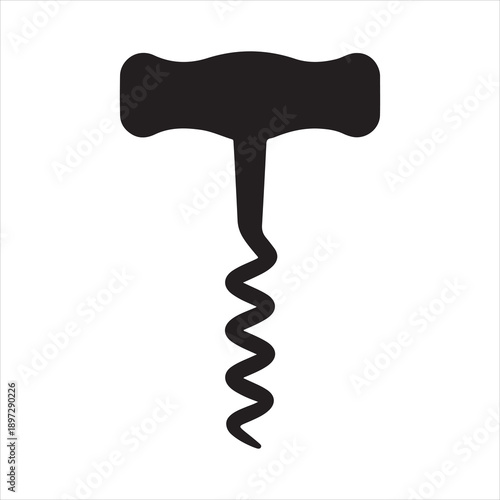 Corkscrew Silhouette Vector art, Corkscrew silhouette icon with T-handle wooden-style handle and spiral metal screw style vector design