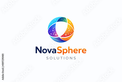 Free Download Novasphere solutions logo with colorful gradient sphere and modern typography on white background - GFXLoad