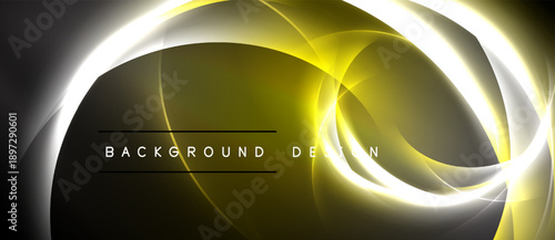 Abstract golden lines create dynamic swirl. Dark background emphasizes bright, flowing shapes. Text reads background design.