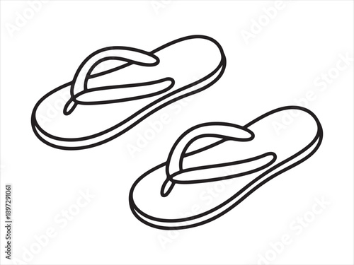 Minimalist flip flop vector icons in silhouette and outline styles design, A simple illustration of two black and white flip flops vector illustration