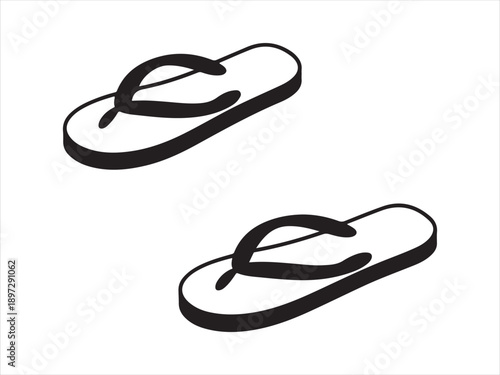 Minimalist flip flop vector icons in silhouette and outline styles design, A simple illustration of two black and white flip flops vector illustration