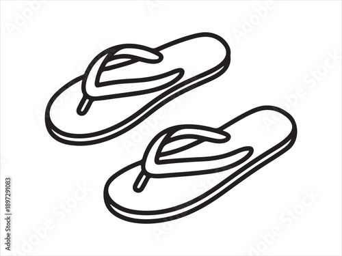 Minimalist flip flop vector icons in silhouette and outline styles design, A simple illustration of two black and white flip flops vector illustration