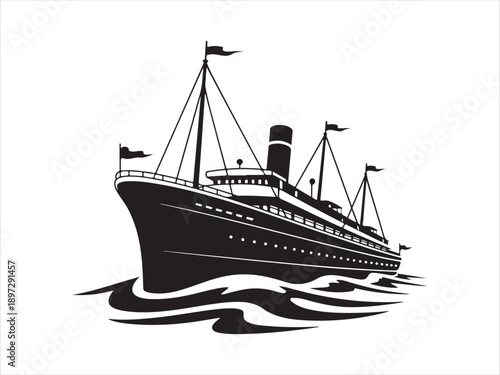 Classic Ocean Liner Ship Silhouette, Vintage Ocean Liner Ship, Cruise ship silhouette, cruise ship icon vector illustration