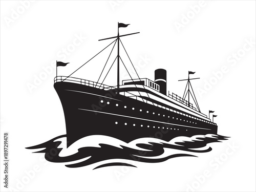 Classic Ocean Liner Ship Silhouette, Vintage Ocean Liner Ship, Cruise ship silhouette, cruise ship icon vector illustration