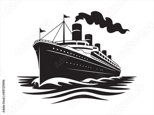 Classic Ocean Liner Ship Silhouette, Vintage Ocean Liner Ship, Cruise ship silhouette, cruise ship icon vector illustration