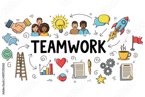 Diverse teamwork concept with business icons and multiracial group