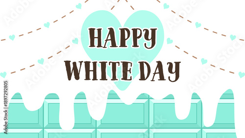 ミントグリーンの板チョコの上にホワイトチョコが溶けているホワイトデー素材