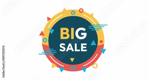 Big Sale Discount Offer Circle Graphic with Vibrant Colors and Geometric Shapes - Promotion Marketing Concept