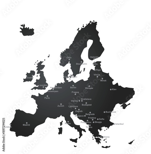Biggest cities in Europe on map. vector	