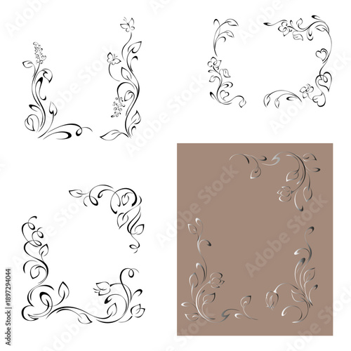 Decorative rectangular frame with an ornate floral pattern; graphic design; SET