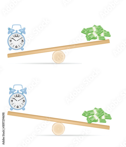 Balancing time and wealth concept. vector