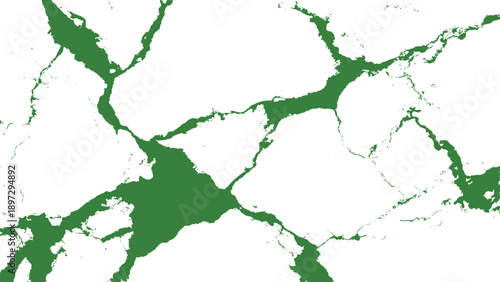 Green cracks on white surface abstract pattern