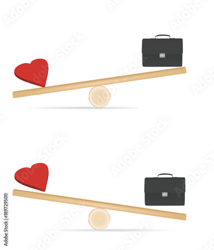Balancing love vs job concept. vector