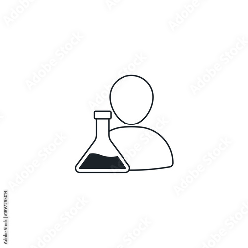 Laboratory scientist vector icon. Person in cleanroom suit working on technical rig. Research, chemistry, and quantum physics experiment illustration for medical and science industries.