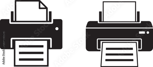 Printer Icons, Office Equipment Silhouettes, Document Printing Symbols
