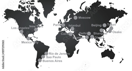 Biggest cities in world on map. vector