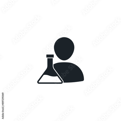 Laboratory scientist vector icon. Person in cleanroom suit working on technical rig. Research, chemistry, and quantum physics experiment illustration for medical and science industries.