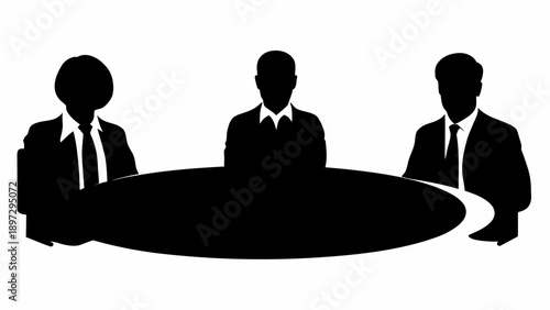 Silhouette of three people in suits sitting around a table in a meeting or conference setting clearly visible | editable eps vectors