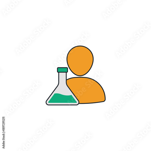 Laboratory scientist vector icon. Person in cleanroom suit working on technical rig. Research, chemistry, and quantum physics experiment illustration for medical and science industries.