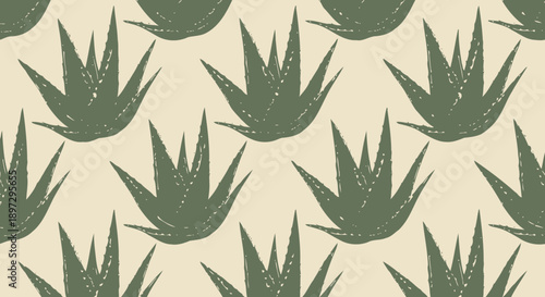A serene illustration of a repeating agave flower pattern viewed from directly above in a flat design style
