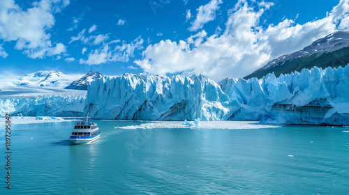 Boat sailing near Perito Moreno glacier. Boat sailing near Perito Moreno glacier, in Patagonia, Argentina.