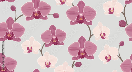 Elegant blooming orchid flower pattern illustration, a beautiful floral background design perfect for serene and natural decorative themes and textile prints